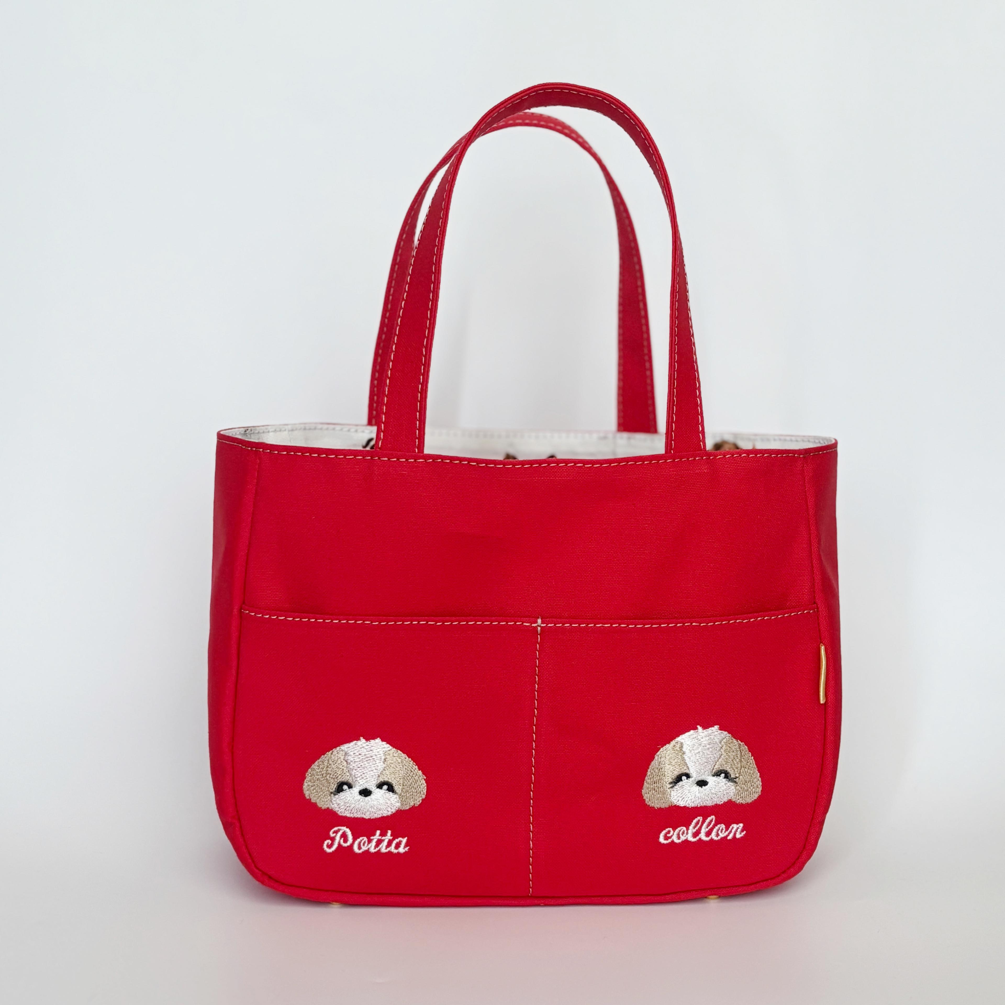 うちの子刺繍まるみトート（倉敷帆布）｜名入れOK＊やさしい犬モチーフのオーダー品